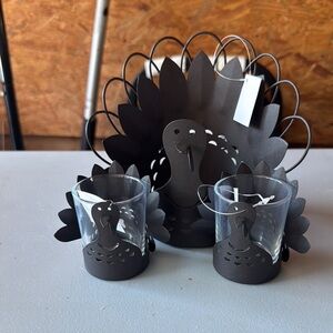 Black Turkey Candle Holder Set